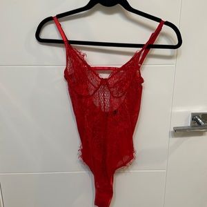 Red lace Prettylittlething bodysuit